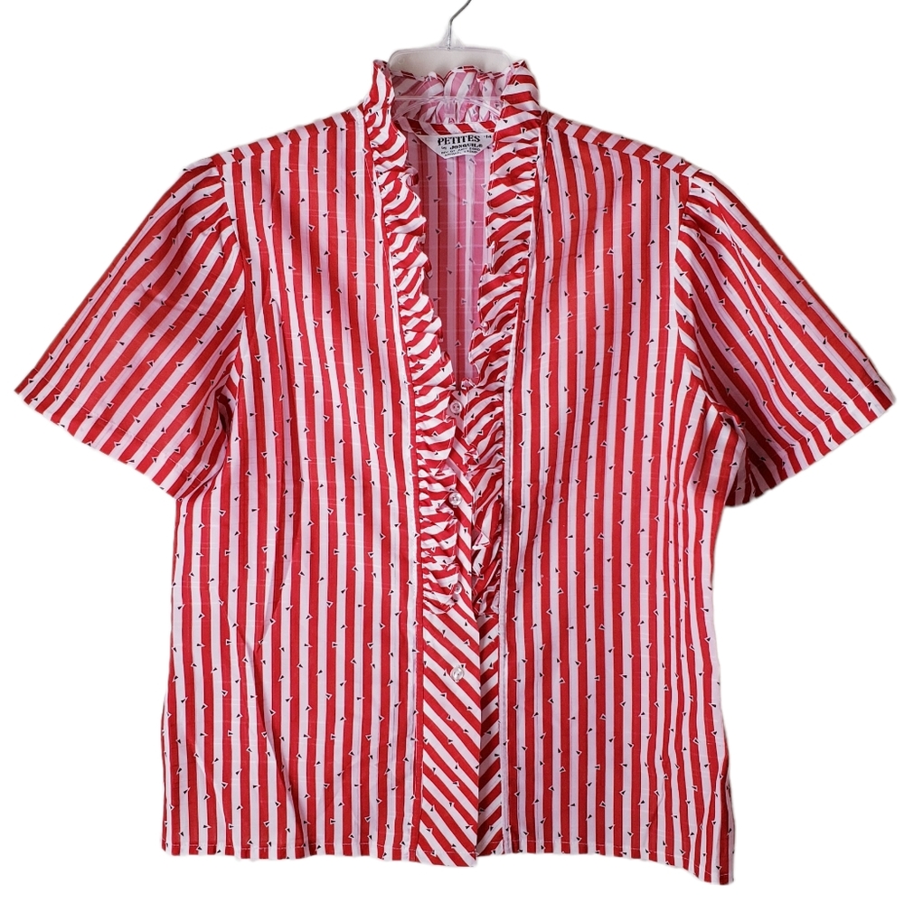 Vintage Jonquil Red and a white Striped Blouse